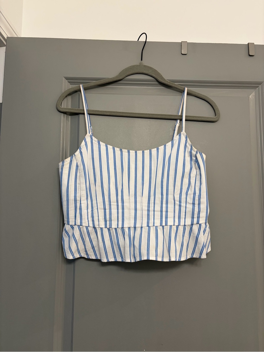 American Eagle Outfitters White Cami with Blue Vertical Stripes